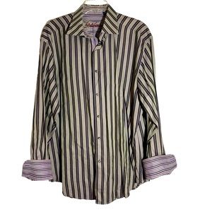 Robert Graham Flip Cuff Stripe Button Down Long Sleeve Collare Shirt Mens XXL